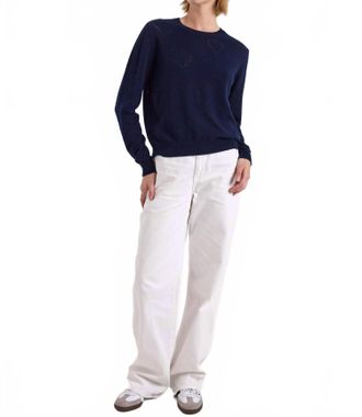 Brodie Hilda Heart Pointelle Cashmere Crewneck Jumper In Navy