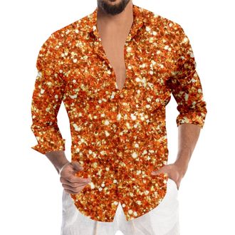 Generic Mens Sequin Shirt Long Sleeve Glitter SparkIe Shirt for Carnival Festival Party Nightclub Fancy Dress Shiny Disco Costume Tops Button Down for Men Sta