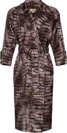 Elisabetta Franchi Trenchcoat met dubbele rij knopen en print - Bruin