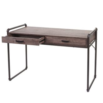 Hhg Escritorio Hhg 049, Mesa De Oficina Escritorio Para Ordenador, Dise&ntilde;o Industrial 75x120x60cm Estructura 3d, Aspecto Roble Silvestre Marr&oacute;n