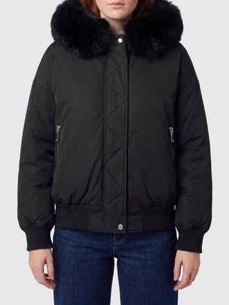 Michael Kors Satin Bomber Jacket with Hood and Fur Collar