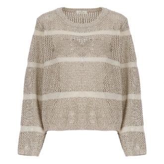 PANICALE Round-neck Knitwear, female, Yellow, Size: 2XS Sequined Perforated Round-neck Sweater