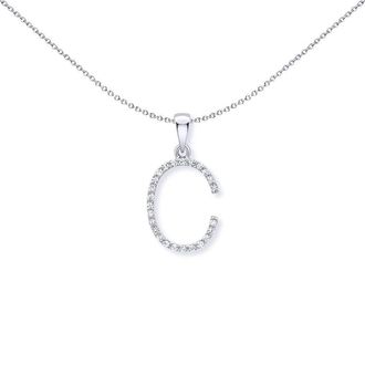 Jewelco London 9ct White Gold Diamond Initial Charm Pendant Letter C - INNR029-C
