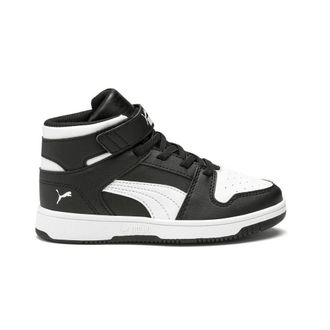 Puma Unisex-Child Rebound Layup Synthetic Leather Hook and Loop Sneaker, Black/White, 10 UK