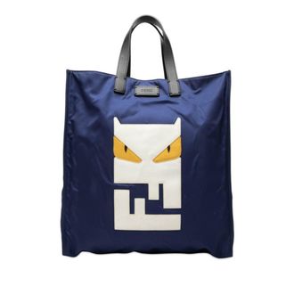 Fendi Navy Nylon Leather Handbag Tote Bag (Pre-Owned)