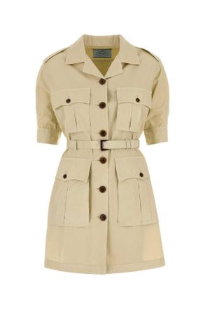 Prada Womens Beige Poplin Shirt Dress - Nude Cotton - Size EU 34 (Womens)