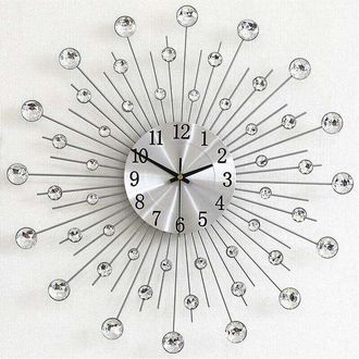 OEM Reloj De Pared Reloj De N&uacute;meros Ar&aacute;bigos Silencioso Y Silencioso Con Diamantes De Moda Reloj De Pared Grande Plateado Para Sala De Estar, Dormitorio, 