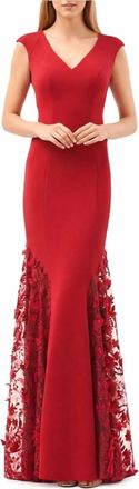 Carmen Marc Valvo Embellished Crepe Gown In Red