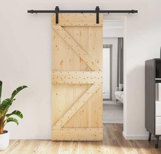 vidaXL Vidaxl - Puerta Corredera Con Herrajes Madera Maciza De Pino 85x210 Cm