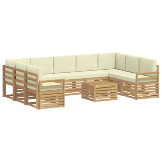 vidaXL Conjunto De Sof&aacute;s De Exterior 10 Uds. Blanco Y Crema Poli&eacute;ster Vidaxl