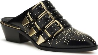 Chlo&eacute; Womens Susan Leather Mules Black Calf Bos Taurus Sandal