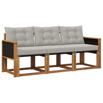 vidaXL Conjunto De Sof&aacute;s De Exterior 3 Pcs Natural Y Gris Claro Vidaxl