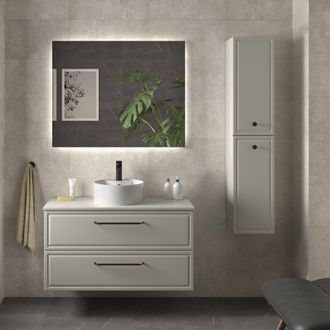 Cygnus Bath Mueble De Ba&ntilde;o Runa 100cm Gris Mate 2 Cajones Lavabo Sobre Encimera 1 Poza Porcelana
