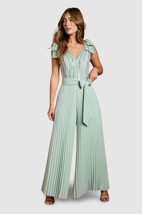 Coast Embellished Bow Shoulder Jumpsuit in Sage at Nordstrom, Size 4