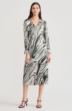 Misook Marble Print Silk Maxi Dress in Black/white at Nordstrom, Size Xx-Large