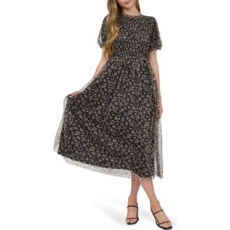 August Sky Floral Smocked Maxi Dress in Black at Nordstrom Rack, Size Large