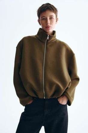 H&M Scuba Knit Jacket in Dark Khaki Green at Nordstrom, Size X-Small