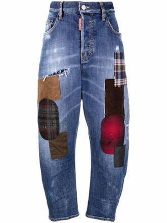 Dsquared2 patchwork-effect cropped jeans - women - Cotton/Spandex/Elastane/Polyester/Cotton - 44 - Blue