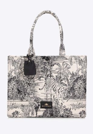 Wittchen Dames jacquard-patroon shoppertas, zwart en cr&egrave;me