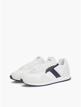 Tommy Hilfiger Mens T-Logo Suede and Leather Runner Sneaker - White - US 11.5 / EU 45
