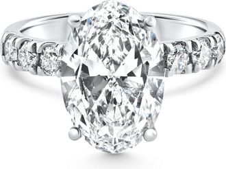 Pompeii3 Certified 5.28Ct Oval Diamond Side Halo Engagement Ring 14k White Gold Lab Grown