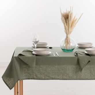 Muare Home Mantel 100% lino natural verde 300x150 cm