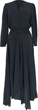 Maje Polka Dot V-Neck Midi Dress in Black Viscose