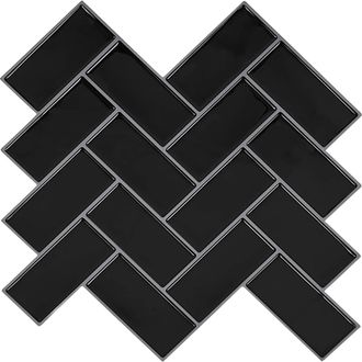vidaXL Azulejo En Espiga 10 Uds. Negro 30 X 30 Cm Poliuretano Y Pet Vidaxl