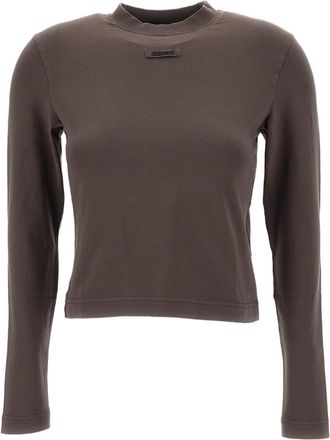 Jacquemus Brown Cropped Grosgrain Stretch Cotton-Blend T-Shirt