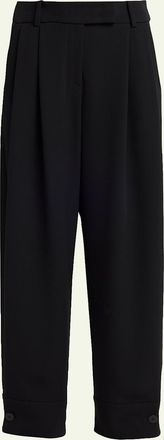Giorgio Armani Pleated Silk Wide-Leg Cuffed Trousers
