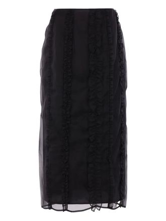 Cecilie Bahnsen ruffled midi skirt - women - Silk/Cupro/Polyester - 6 - Black
