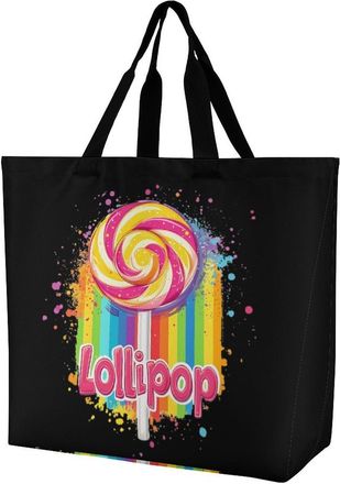 Generic Rainbw Lollipop Reusable Shopping Bags Large Capacity Grocery Bag Heavy Duty Tote for Women 40x40x16cm