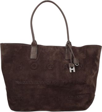 Hogan Large Calfskin Suede Tote Handbag with Embossed Branding