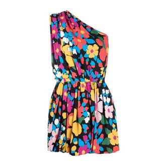 Saint Laurent Short Dresses, female, Multicolor, S, Floral Print Asymmetric Dress