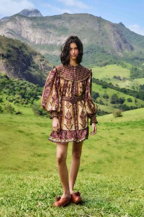 Farm Rio Embroidered Tapestry Mini Dress In Sand