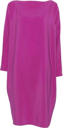 Gianluca Capannolo Jurk met boothals en splitmouwen- midi-lengte - Dames - Casual kleedjes - Roze - S - Leer - Kleedjes