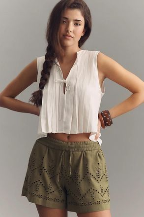 Maeve Cotton Linen Eyelet Shorts