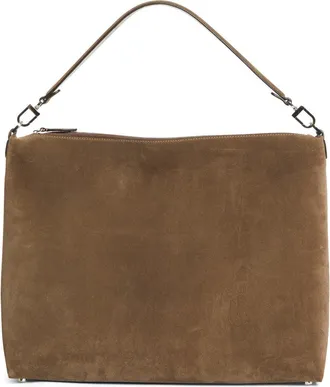 Toteme Medium Bevel Corded Suede Hobo Bag in Dark Taupe at Nordstrom