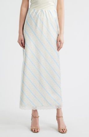 LoveShackFancy Kalo Floral Lace Trim Skirt in Cotton Skies at Nordstrom, Size Xx-Small