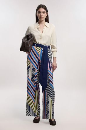 Karen Millen Womens Petite Geo Print Twill Woven Wide Leg Trouser - Multicolour - Size 14 UK