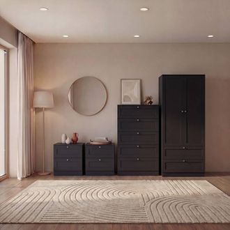 Home Discount Vida Designs Altino 4Pc Bedroom Set(2Dr Bedside, 5Dr Chest, Wardrobe) in Black