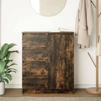 Berkfield Home Sideboard with Drawers Smoked Oak 71x35x84 cm Engineered Wood in Brown | Size: 71 x 35 x 84 cm