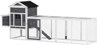 OEM Gallinero De Madera Grande Para 3-6 Gallinas Con Techo Asf&aacute;ltico Nido Y Bandeja Extra&iacute;ble 297,5x68x118 Cm Blanco Y Gris