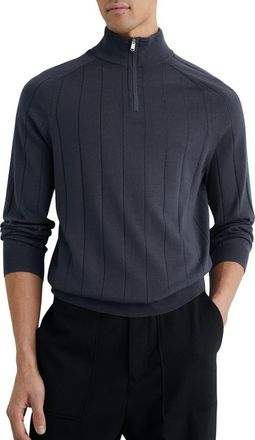 Reiss Findlay Wide Rib Merino Wool Quarter Zip Sweater in Airforce Blue at Nordstrom, Size Xx-Large