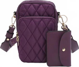 Jen & Co. Womens Parker Quilted Crossbody Travel Purse In Plum