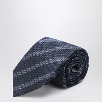 Brunello Cucinelli Brunello Cucinelli Sapphire Blue Striped Silk Tie