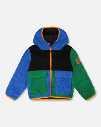Deux par Deux Boy Long Sleeve Fleece Jacket in Blue Colorblock at Nordstrom, Size 12-18M