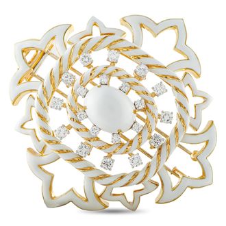 Luxury Bazaar David Webb 18K Yellow Gold 2.50ct Diamond and White Enamel Brooch DW07-100226
