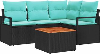 vidaXL Conjunto De Sof&aacute;s De Jard&iacute;n 5 Uds. Negro Rat&aacute;n Sint&eacute;tico Vidaxl