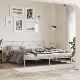 Berkfield Home Metal Bed Frame without Mattress with Headboard White 200x200cm | Size: 200x200 cm